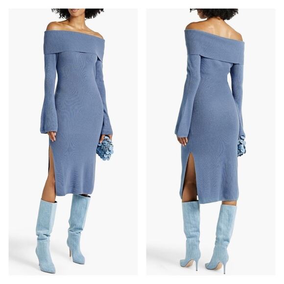 Naadam Cashmere Wool Blend Knit Dress In Slate Blue Size M - Picture 2 of 16